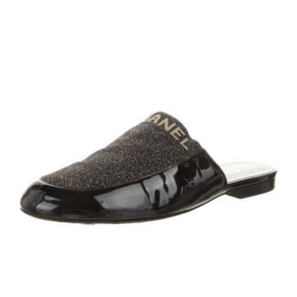 CHANEL Patent Leather Knit Mules